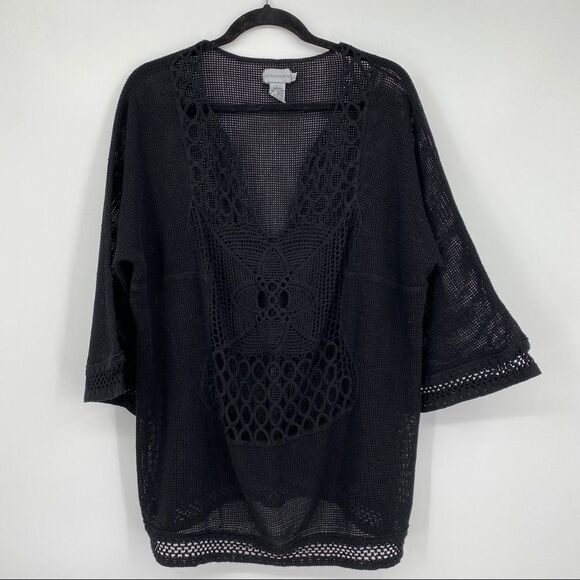 Soft Surrounding Mesh Top Shirt Tunic Length Swim Cover Up Black Size Large - Picture 1 of 10